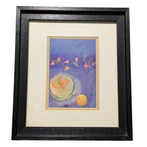 Framed Still Life Fruit & Flowers Print with Black Wooden Frame & Hanging Hook